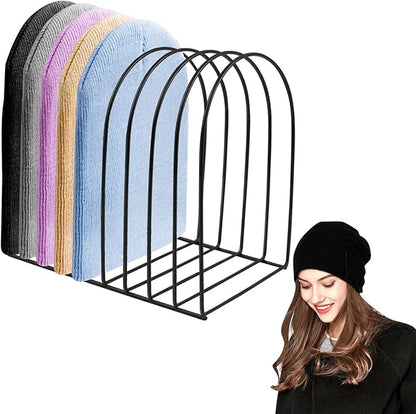 Beanie Holder Organizer, Knitted Hat Storage Rack Display Stand Metal Cap Holder for Winter Swimming Hat Display Home Entryway Tabletop Bedroom Closet Dresser Room Office (Black, 1 Pcs)