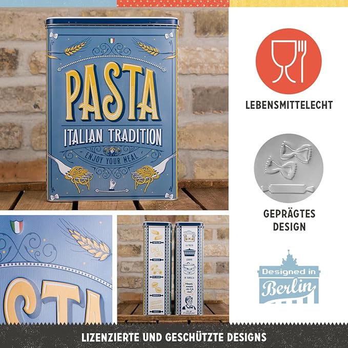 Nostalgic-Art Retro storage tin box XL, 135.3 oz, Pasta – Gift idea for your home, large metal pasta can, vintage design