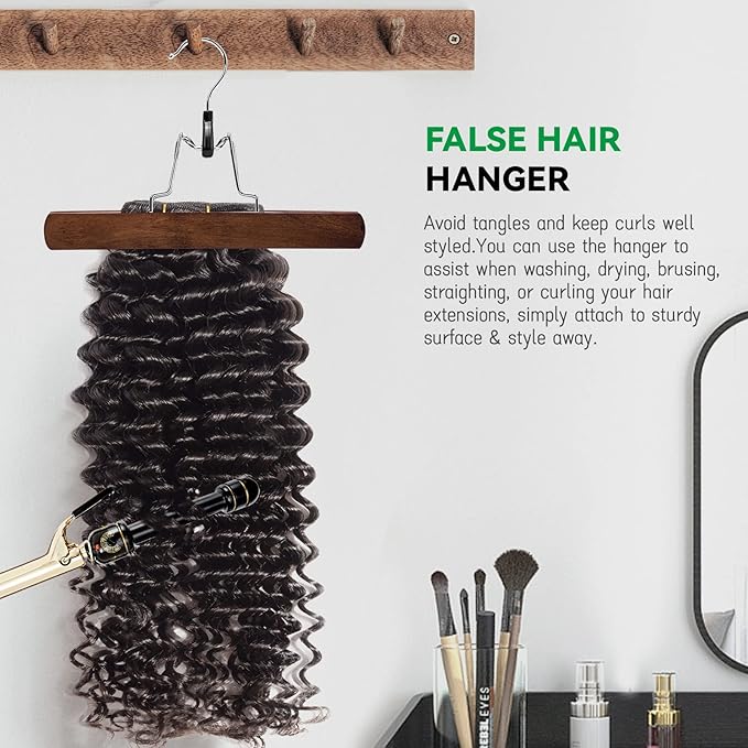 Nature Smile Wooden Pants Hangers Non Slip Smooth Finish Solid Wood Clamp Skirt Hanger Hair Extension Hangers with 360° Swivel Hook (20Pcs, Retro)