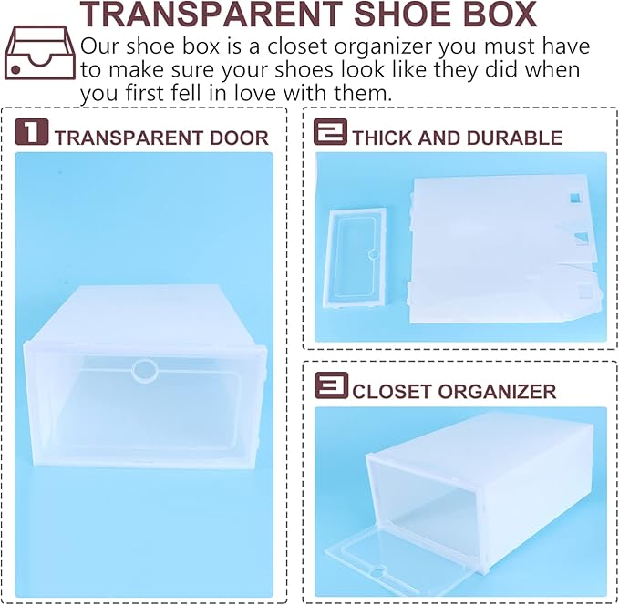 Alipis 6pcs Stackable Transparent Shoe Storage Boxes White Plastic Container for Organized Closets Entryway and Under-bed Storage for Shoes and Item Organization