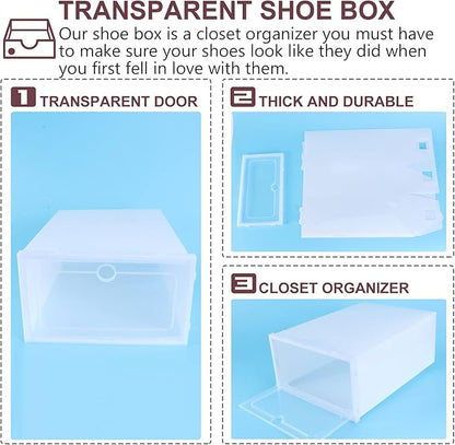 Alipis 6pcs Stackable Transparent Shoe Storage Boxes White Plastic Container for Organized Closets Entryway and Under-bed Storage for Shoes and Item Organization
