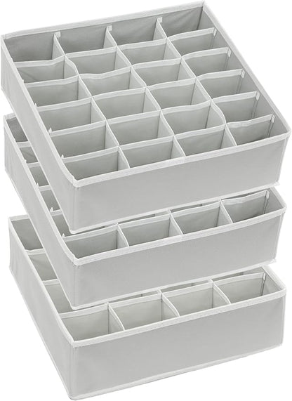 Simple Houseware Sock Drawer Organizer for Dresser/Closet/Bedroom, 3 Pack, Gray