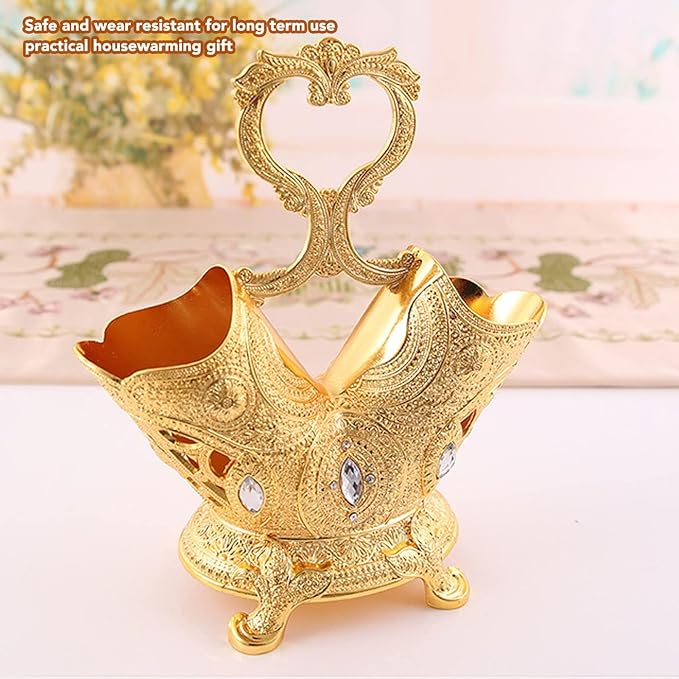 Utensil Holder, Silverware Holder Utensil Caddy Cutlery Holder Spoon Holder Spatula Holder European Style Retro Gold Metal Table Flatware Caddy for Home