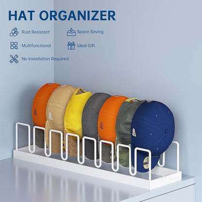 2 Pack Hat Stand for Baseball Caps Display and Organizer, Hat Holder, No Install Hat Organizer for 14 Baseball Caps for Bedroom, Closet, Dresser (White, Normal)