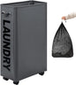 DOKEHOM 29-Inches Enlarged Slim Laundry Basket with Removable Wash Bag on Wheels, Collapsible Rolling Laundry Hamper, Foldable Narrow Corner Clothes Storage Bins (Dark Grey)