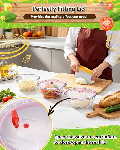 2 Pack Pizza Dough Proofing Container, 2000ML Glass Proofing Box with Clear Airtight Lid, Stackable Fermentation Storage for Dough Balls & Bread, Includes Cutter