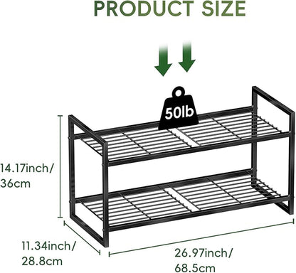 2 Tier Shoe Rack, Industrial 27" Wide Shoe Organizer with Extra Thick Metal Frame, Closet Shoe Shelf with Quick Assembly, Matte Black