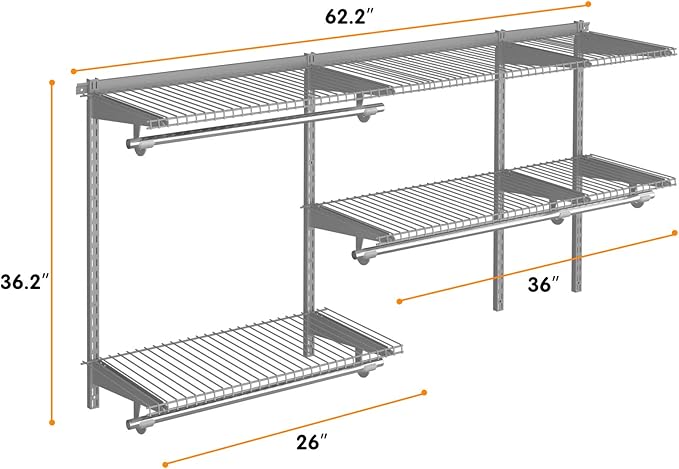 Tangkula 3 to 5 FT Custom Closet Organizer System Kit, Wall-Mounted Storage Organizer with Wire Shelving and Hanging Rods, Adjustable Closet Organizer Kit, Configurations Custom Closet for Bedroom