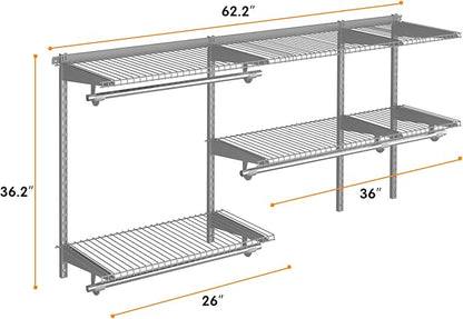 Tangkula 3 to 5 FT Custom Closet Organizer System Kit, Wall-Mounted Storage Organizer with Wire Shelving and Hanging Rods, Adjustable Closet Organizer Kit, Configurations Custom Closet for Bedroom