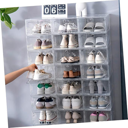 Healifty 6Pcs Transparent Shoe Storage Boxes Drawer Type Stackable Organizer Containers for Dustproof Moisture Resistant Sneakers and Shoes Plastic with Design for Easy Viewing