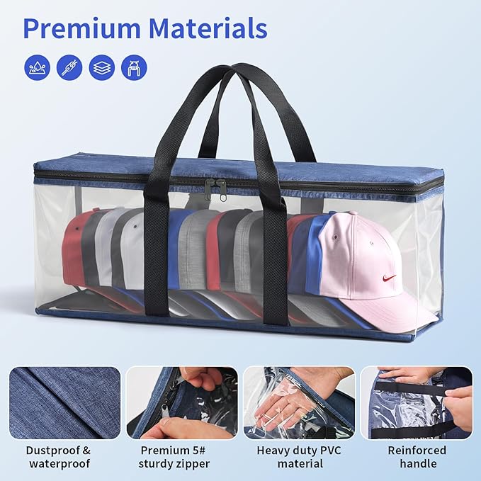 Hat Storage for Baseball Caps, Non-woven Wide Hat Organizer, Large Sports Hat Storage Bag, Hat Racks Holder for Closet with Handles, Hat Organizer Case for Home (Grey, 4Pack)
