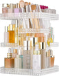 Rotating Makeup Organizer with Makeup Brush Holder,Large Capacity Perfume Organizer for Vanity Countertop,Acrylic Skincare Organizers Spinning Holder Storage Rack (Clear)