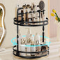 Rotating Makeup Vanity Organizer, 360 Spinning Perfume Organizer for Dresser, 2 Tier Bathroom Countertop Organizer, Black Lazy Susan Skincare Storage, Cosmetic Display Case with Brush Holder