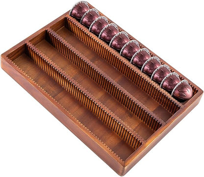 Acacia Wood Coffee Pod Holder Tray Compatible with Nespresso Vertuo, Pods Organizer Drawer Insert, Storage, Stand, Container, Capsule Holder for Coffee Bar Countertop, 40 Big or 60 Small Pods Capacity