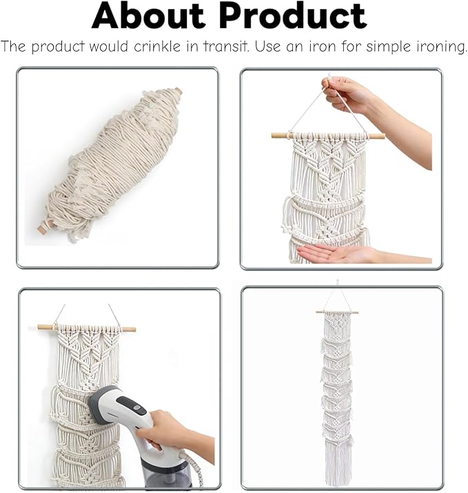 Macrame Hat Organizer Wall Mount for Baseball Caps - Handwoven Cotton Rope Cap Rack, Boho Home Decor, Holds Up to 8 Caps