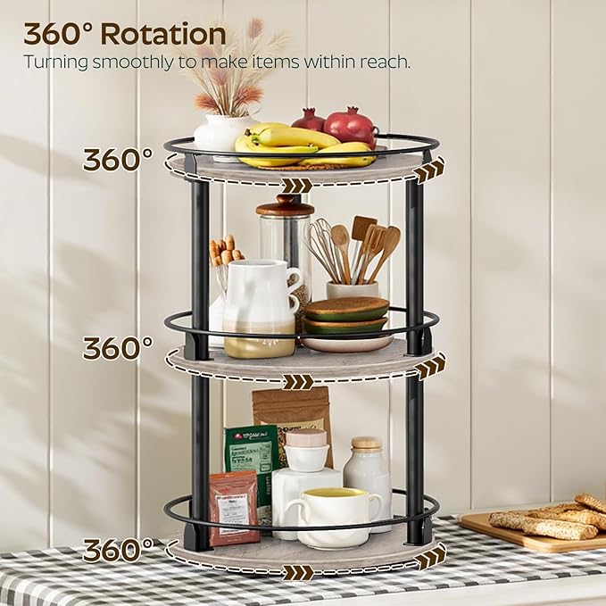 YATINEY Spice Rack, Set of 2 Lazy Susan Organizer, 3-Tier Turntable Organizer, Rotating Spice Rack Organizer For Cabinet, Compact and Versatile, Greige and Black SR23L2BG