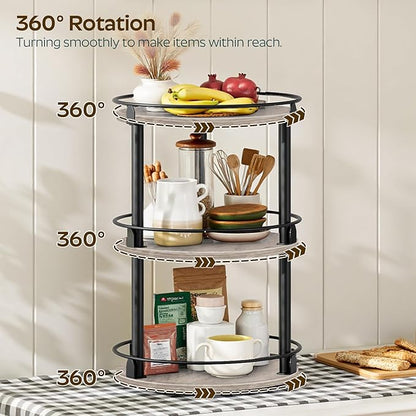 YATINEY Spice Rack, Set of 2 Lazy Susan Organizer, 3-Tier Turntable Organizer, Rotating Spice Rack Organizer For Cabinet, Compact and Versatile, Greige and Black SR23L2BG