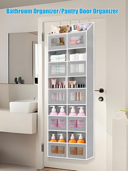 Over the Door Organizer Hanging- 10 Compartments, 80 lbs Load Behind Door Stuffed Animal Storage, Extra Large Toys Storage Organization for Bedroom, Bathroom, Closet, Nursery, Shoes, Diaper (grey)