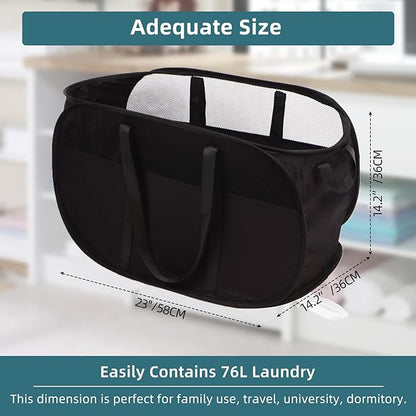 Collapsible Laundry Baskets, Tear Proof Pop Up Laundry Hamper with Dual Handles, Durable Foldable Laundry Basket, Easy to Carry Laundry Hamper for Home, Laundry Room, Bedroom, Dorm, Travel Black