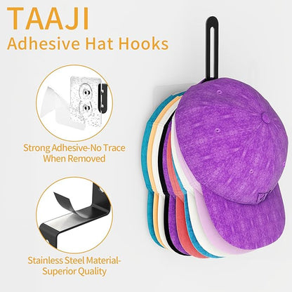 Taaji 6 Packs Hat Organizer for Baseball Caps Organizer, Sticky Hat Rack for Wall, Adhesive Hat Hooks for Wall, Hat Storage Hat Holder No Drilling, TAM-06B