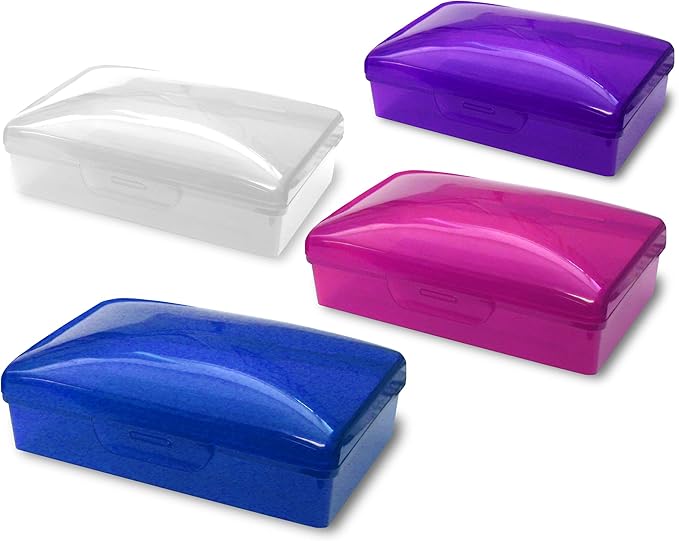 American Comb Travel Soap Container - Heavy Duty One-Piece Hinged Case for Gym & Camping - Fits Standard Bar Soap - Made in USA - Purple, White, Pink & Blue (Pack of 4)