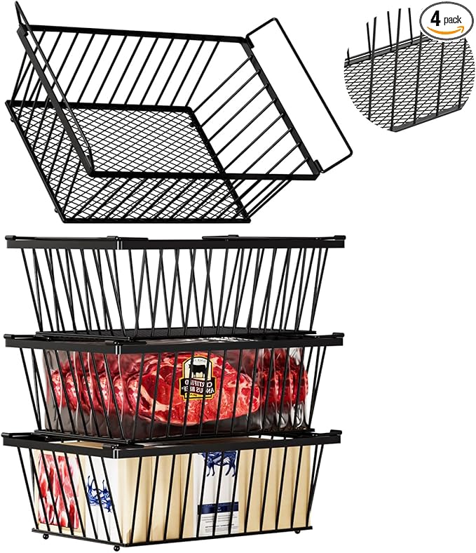 Freezer Organizer Bins ，Enhanced Leak-Proof Bottom，4 Pack Stackable Deep Freezer Organizer Bins for 5 Cu.FT Small Chest Freezer，organization and storage，pantry organizers（for 5 Cu.Ft