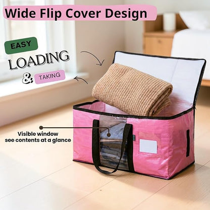 6-Pack Extra Large Moving Bags with Backpack Straps & Side Handles, 50 lbs Heavy Duty Storage Totes, Water-Resistant Clothes Packing Boxes Alternative (Pink)
