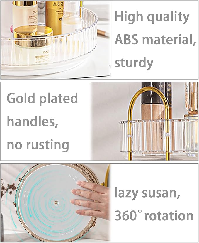 shuang qing Rotating Makeup Organizer for Vanity, High-Capacity Skincare Clear Make Up Storage Perfume Organizers Cosmetic Dresser Organizer Countertop 360 Spinning (Clear, 2 Tier)