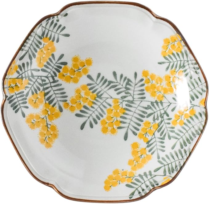 aito 111258 Mimosa Style Curry Plate, Pasta Plate, Approx. 8.7 x 8.3 inches (22 x 21 cm), Floral, Microwave, Dishwasher Safe, Yellow, Mino Ware, Made in Japan