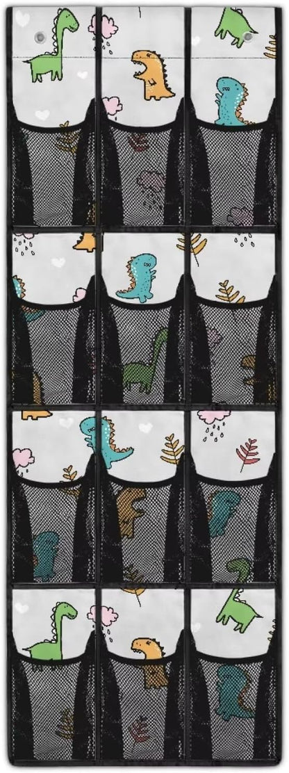 Gray Over The Door Organizer 12 Pockets Over The Door Closet Organizer Dinosaurs Shoe Holder Hanger for Living Room Space Saving Shoe Holder Hanger