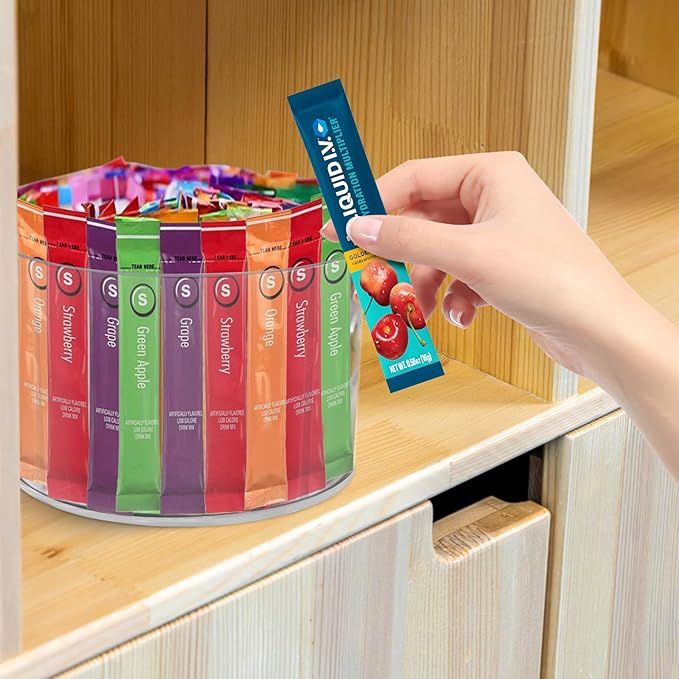 Drink Packet Organizer for Powdered Drink Mix,Powder Packet,Water Packet,Water Flavor Packet,Lazy Susan 360° Turntable Organizer for Drink Mix Necessities