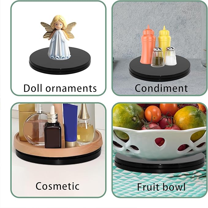 1 Pcs Black 8 inch Acrylic Lazy Susan Rotating Turntable Organizer Bearings - Round Swivel Plate for Spice Rack, Table, Cake, Kitchen Pantry
