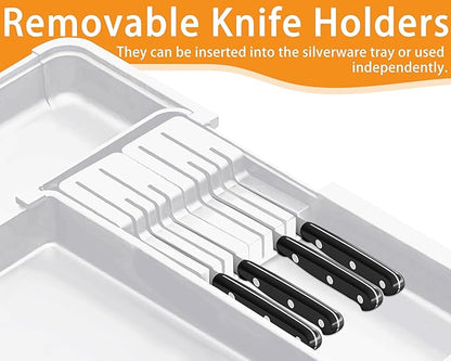 Silverware Organizer Expandable Utensil Drawer Organizer Adjustable Drawer Organizer, Flatware Cutlery Silverware Tray for Spoons Forks Knives Kitchen Organizers Storage (White Plus)