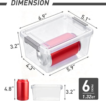 Citylife 1.3 QT 6 Pack Small Storage Bins Plastic Storage Container Stackable Box with Lids for Organizing, Clear White