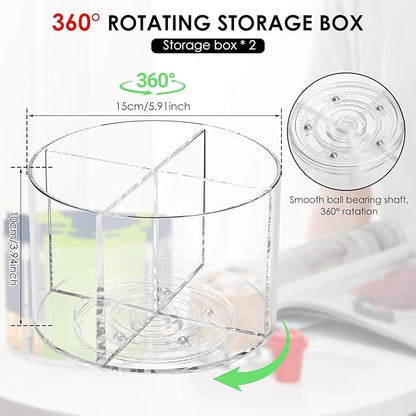 2PCS Rotating Drink Packet Organizer, BPA-Free Clear PET Leakproof Lazy Susan with 4 Compartments, 360° Silent Spinning Storage for Tea/Coffee/Sugar Packets - Pantry/Fridge/Countertop/Office