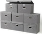 STOREONE Fabric Storage Cube Bins Foldable Organizer Container Collapsible Basket with Lids and Metal Handles, for Home, Bedroom, Closet 8 Pcs (Grey)