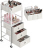 2-in-1 Makeup Organizer Cart with Removable Travel Cosmetic Bag, 5 Tier Rolling Makeup Cart on Wheels with Drawers, Floor Cosmetic Display Cases Holder for Vanity Skincare Perfume Nail Polish Storage