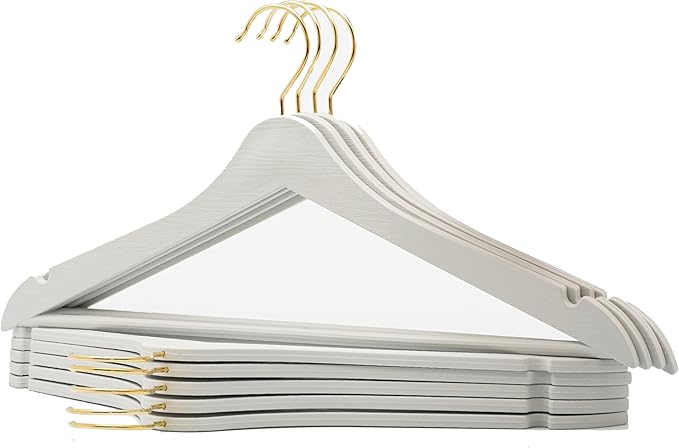 24 Pcs White Wood Look Plastic Hangers Clothes Clothes Shirt Hanger with Gold Hooks