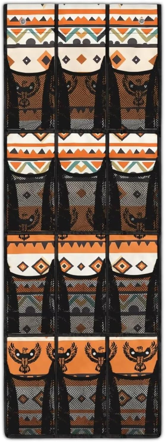 Ethnic Eagle Over the Door Shoe Organizer 12 Large Mesh Pockets Sturdy Oxford Shoe Storage Organizer Hanging Shoe Rack for Closet