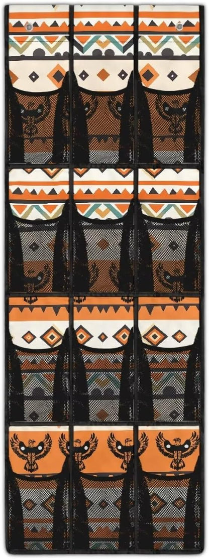 Ethnic Eagle Over the Door Shoe Organizer 12 Large Mesh Pockets Sturdy Oxford Shoe Storage Organizer Hanging Shoe Rack for Closet