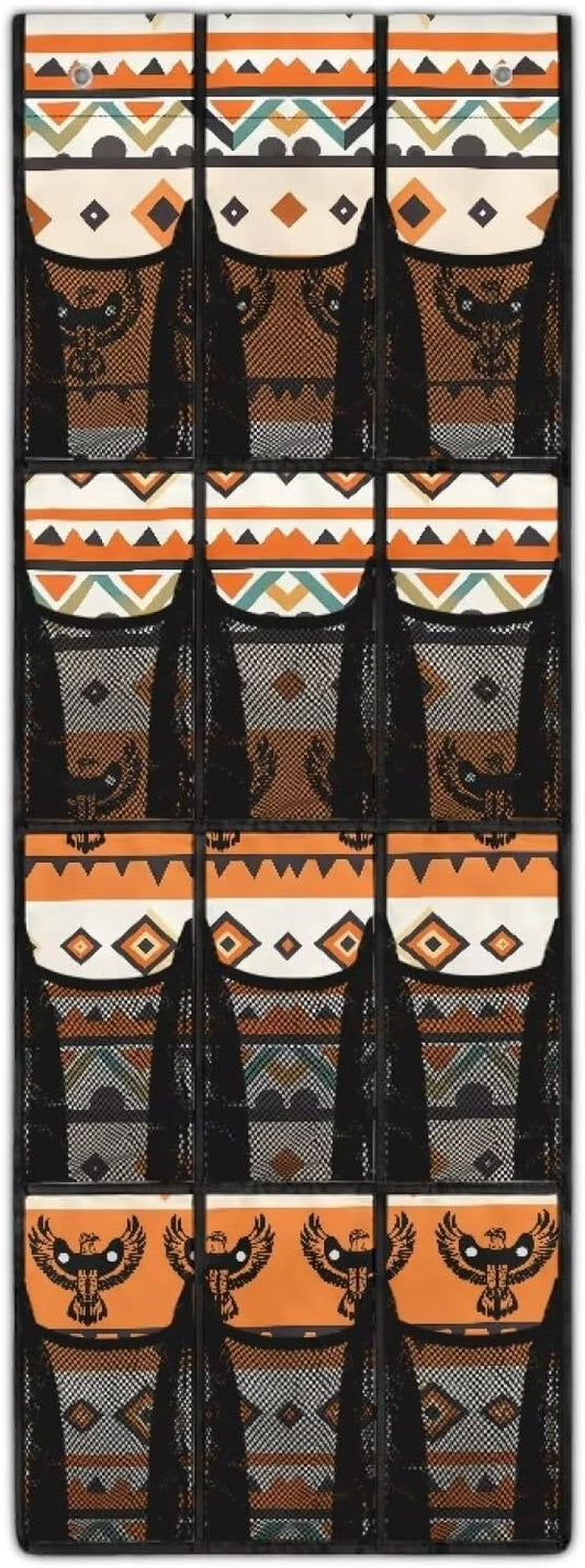 Ethnic Eagle Over the Door Shoe Organizer 12 Large Mesh Pockets Sturdy Oxford Shoe Storage Organizer Hanging Shoe Rack for Closet