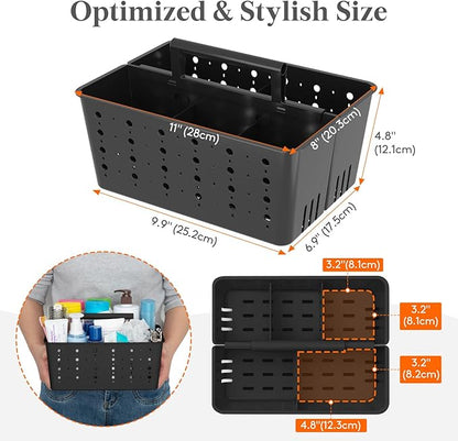 Lifewit Shower Caddy Portable, Cleaning Supplies Caddy Organizer with Handle and Adjustable Dividers, Plastic Shower Basket for Dorm Room Essentials, College, Bathroom, Black, 2 Packs