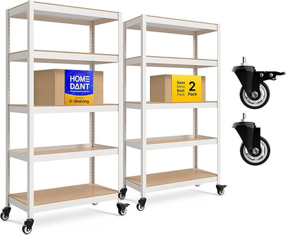 HOMEDANT House 36.2" W 5 Tier Heavy Duty Garage Shelving Adjustable Metal Rack Storage Shelves Standing Shelf Unit Organizers Pantry Closet Office White 2Pack