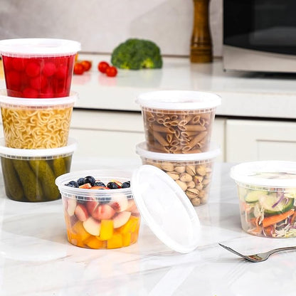 AOZITA 100 Sets 16 oz Plastic Deli Containers With Lids, Airtight Food Storage Containers, Freezer/Dishwasher/Microwave Safe, Takeout Meal Prep Storage