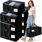 BETU 8 Pack Moving Bags Moving Storage College Dorm Camping Packing Travel PE Heavy Duty, Sturdy Handle, Zipper Large Storage Tote Bag Moving Boxes Box Alternative - Black 29L x 14W x 13H