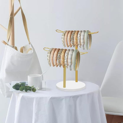 Headband Holder Organizer, Metal Hair Hoop Display Stand Headband Organizer Storage Hair Ropes Accessories Bracelets, for Women Girls Bedroom Decor, College Dorm Room Decor (Double Layer)