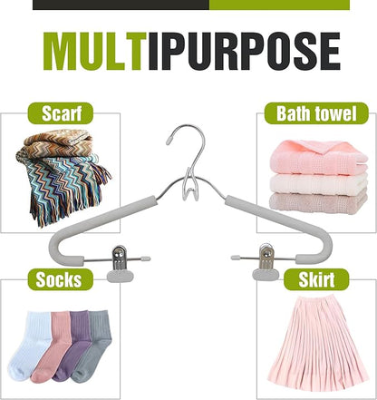 Spring Fever Foam Padded Clothes Hangers with Clips Hooks - Sponge Non Slip Chrome Plating Heavy Duty Space Saving for Women Men Pants Coat Green-Grey 5 Pack