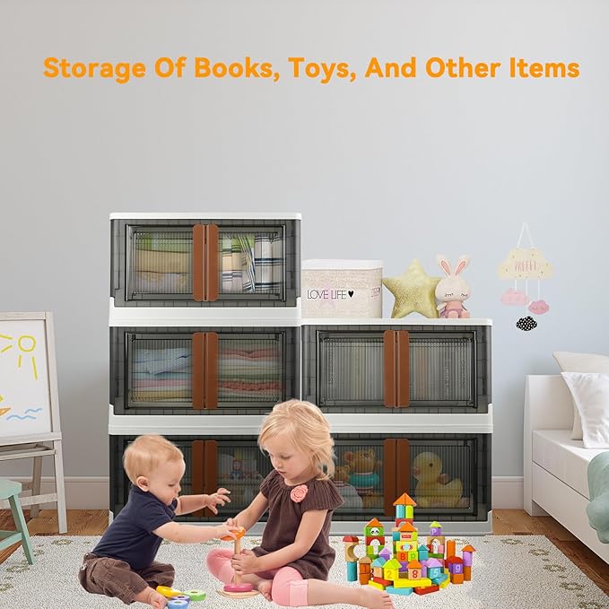 Storage Boxes, Extra Large Cabinet with Lids, 19 Gallon(72L) Capacity (Each One), 4 Packs, Useful Box with Door and Buckles, Foldable, Transparent, Excellent Home Organizers