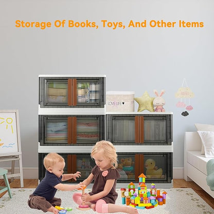 Storage Boxes, Extra Large Cabinet with Lids, 19 Gallon(72L) Capacity (Each One), 4 Packs, Useful Box with Door and Buckles, Foldable, Transparent, Excellent Home Organizers