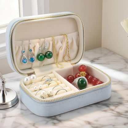 Small Travel Jewelry Case for Women - Plush Velvet Portable Organizer, Holds 20+ Bracelet/Necklace/Earrings/Rings, Giftable Storage Display Box Zipper, Mother/Bridesmaid/Girlfriend Gift (Pink)